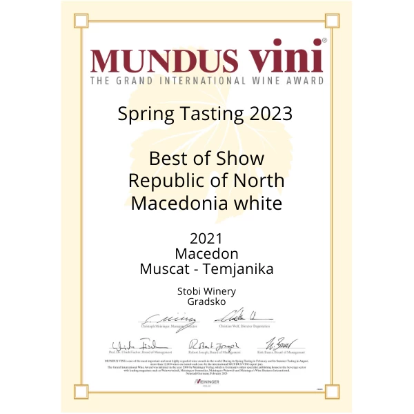 Vino Stobi MACEDON Muscat Temjanika 0,75l