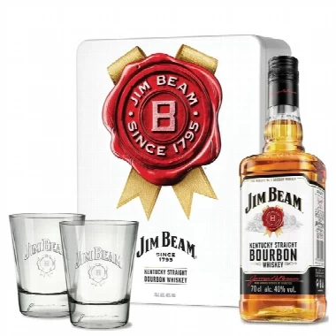 Viski Jim Beam White + metalna poklon kutija sa 2 viski čaše 